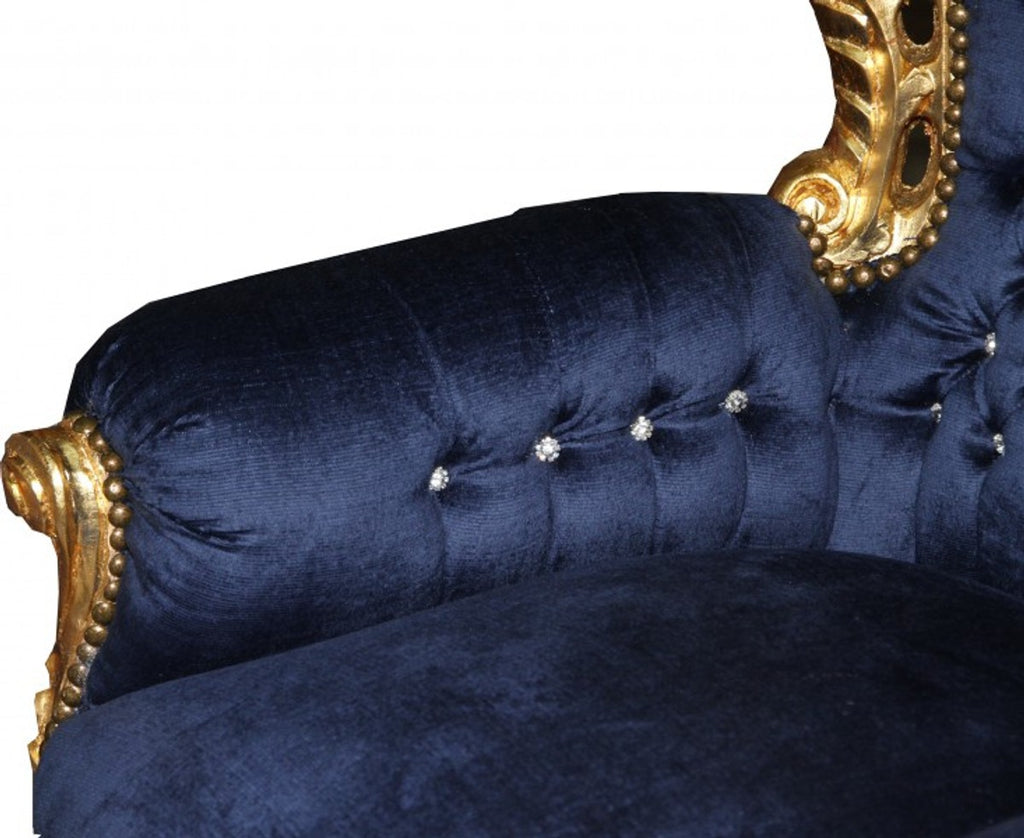 Barock Sessel King Royalblau/Gold mit Bling Bling Glitzersteinen
