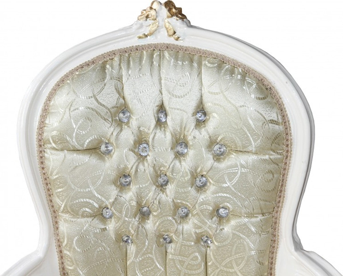 Barock Salon Stuhl Mod1 Creme / Gold mit Bling Bling Glitzersteinen