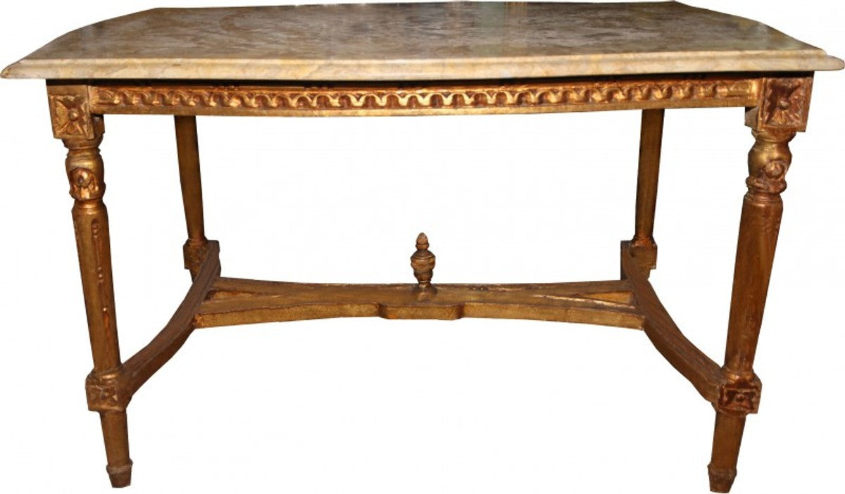 Barock Couchtisch Gold mit cremefarbener Marmorplatte 96 x 64 cm - Limited Edition