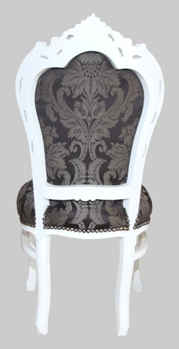 Barock Esszimmer Stuhl Schwarz Muster / Weiß / Gold - Möbel Antikstil