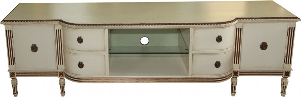 Barock Fernsehkommode mit 4 Schubladen und 2 Türen Antik Creme/Gold 190 cm - Fernsehschrank - Sideboard - Unikat!
