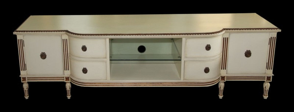 Barock Fernsehkommode mit 4 Schubladen und 2 Türen Antik Creme/Gold 190 cm - Fernsehschrank - Sideboard - Unikat!