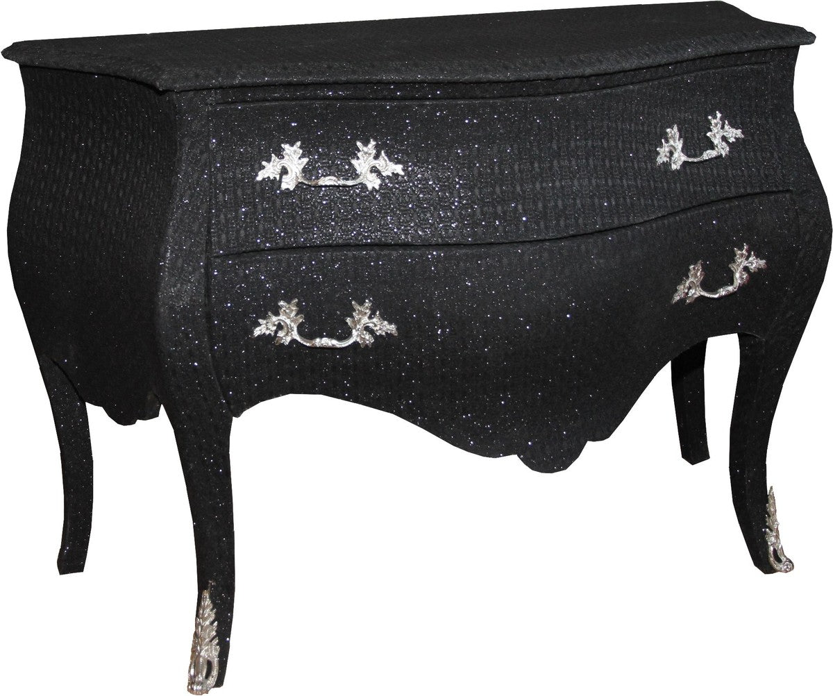 Barock Kommode Schwarz / Glitzerlook 120cm Mod2