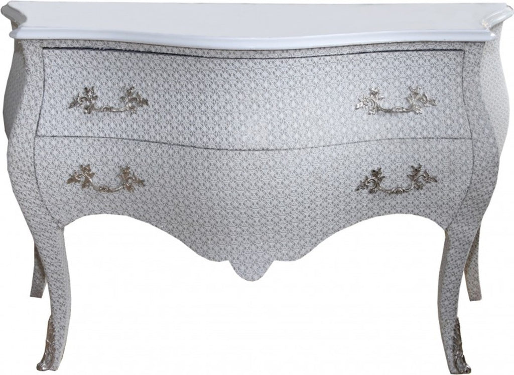 Barock Kommode Weiß / Glitzerlook 130 cm Mod3 - Möbel Schrank Sideboard - Limited Edition