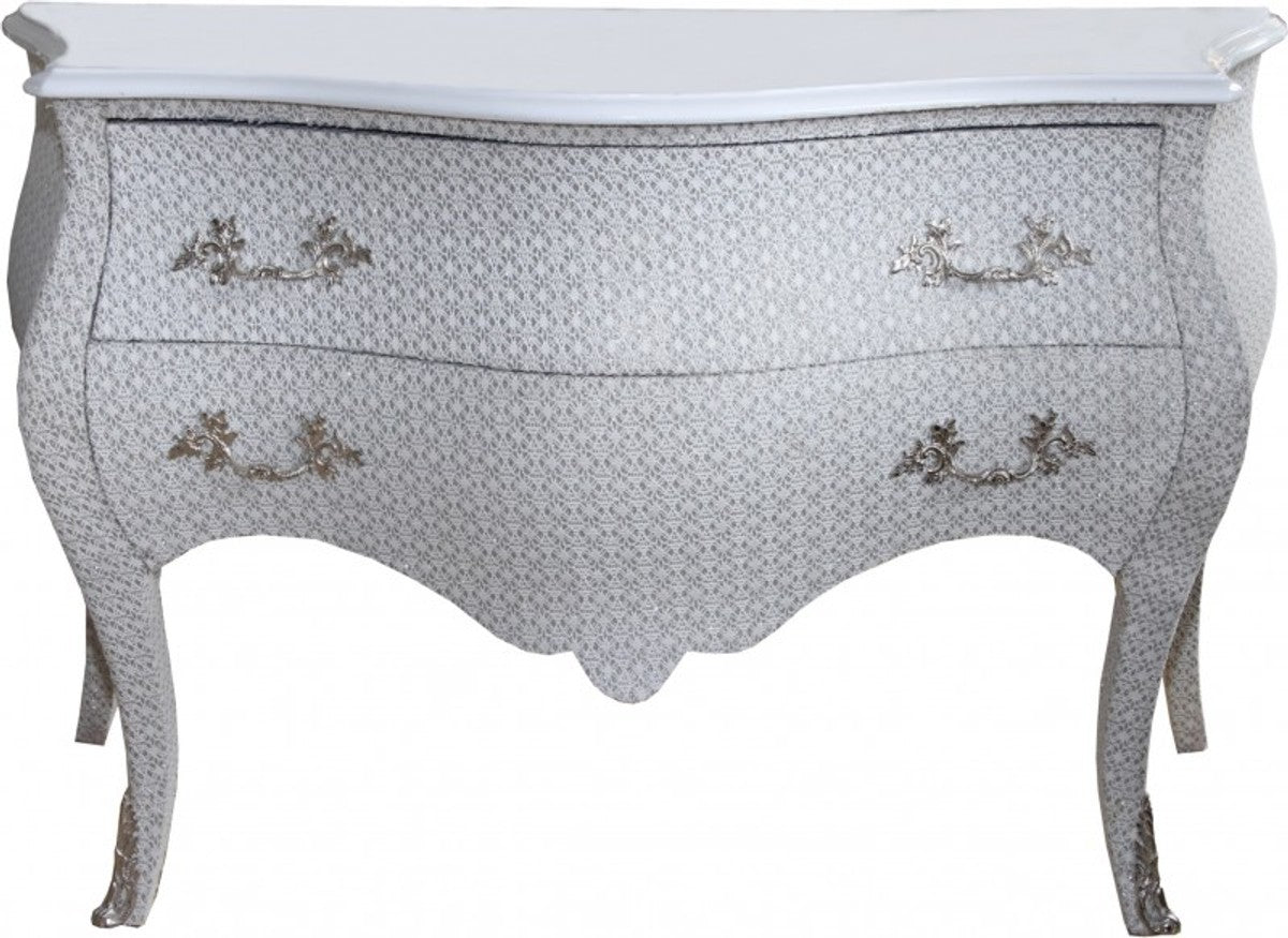 Barock Kommode Weiß / Glitzerlook 130 cm Mod3 - Möbel Schrank Sideboard - Limited Edition