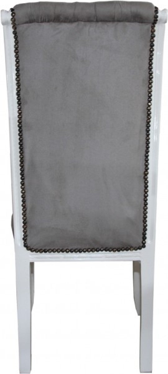 Barock Hochlehner Esszimmer Stuhl Grau/Weiss - Hochlehnstuhl Möbel- Barock Möbel