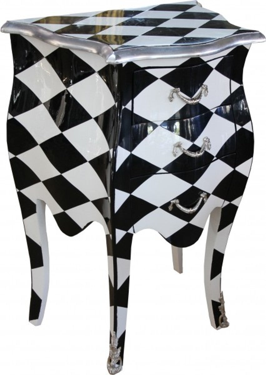 Barock Kommode Karo H 73 cm, B 52 cm - Nachttisch Schrank mit 3 Schubladen B!