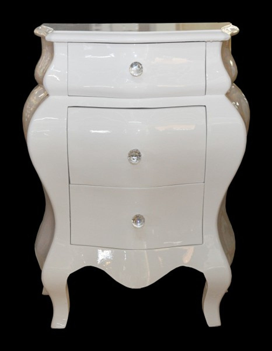 Barock Kommode Weiss glänzend H 72 cm, B 57 cm - Nachttisch Konsole