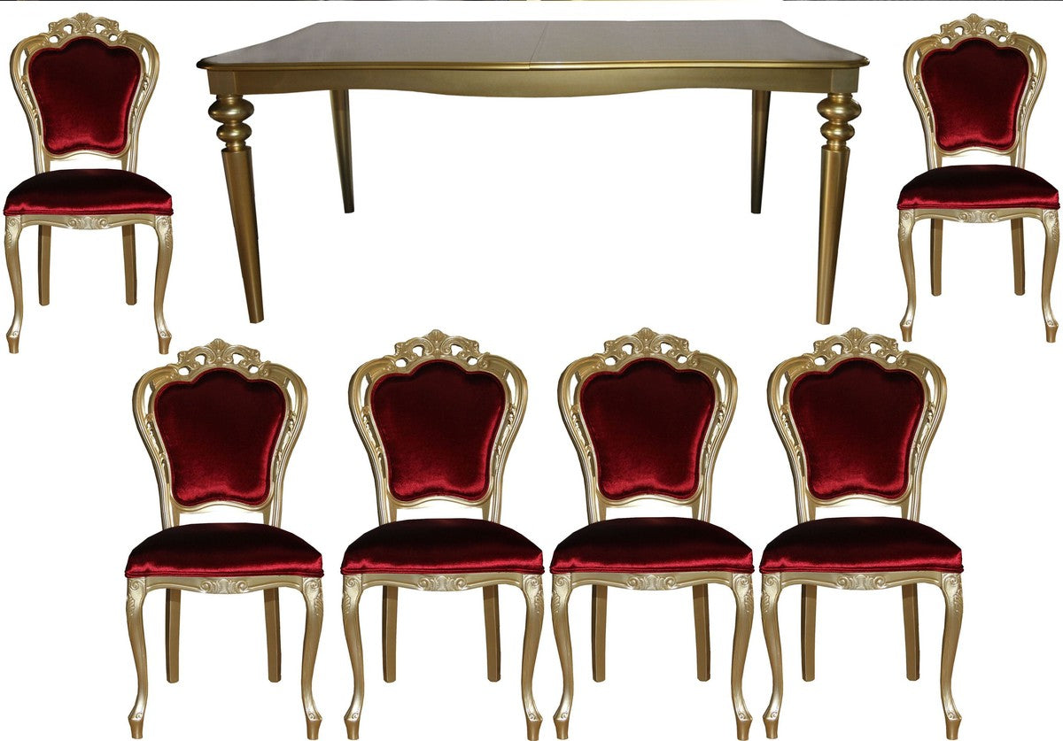 Barock Luxus Esszimmer Set Bordeaux/Gold - Esstisch + 6 Stühle - Möbel Antik Stil - Luxus Qualität - Limited Edition