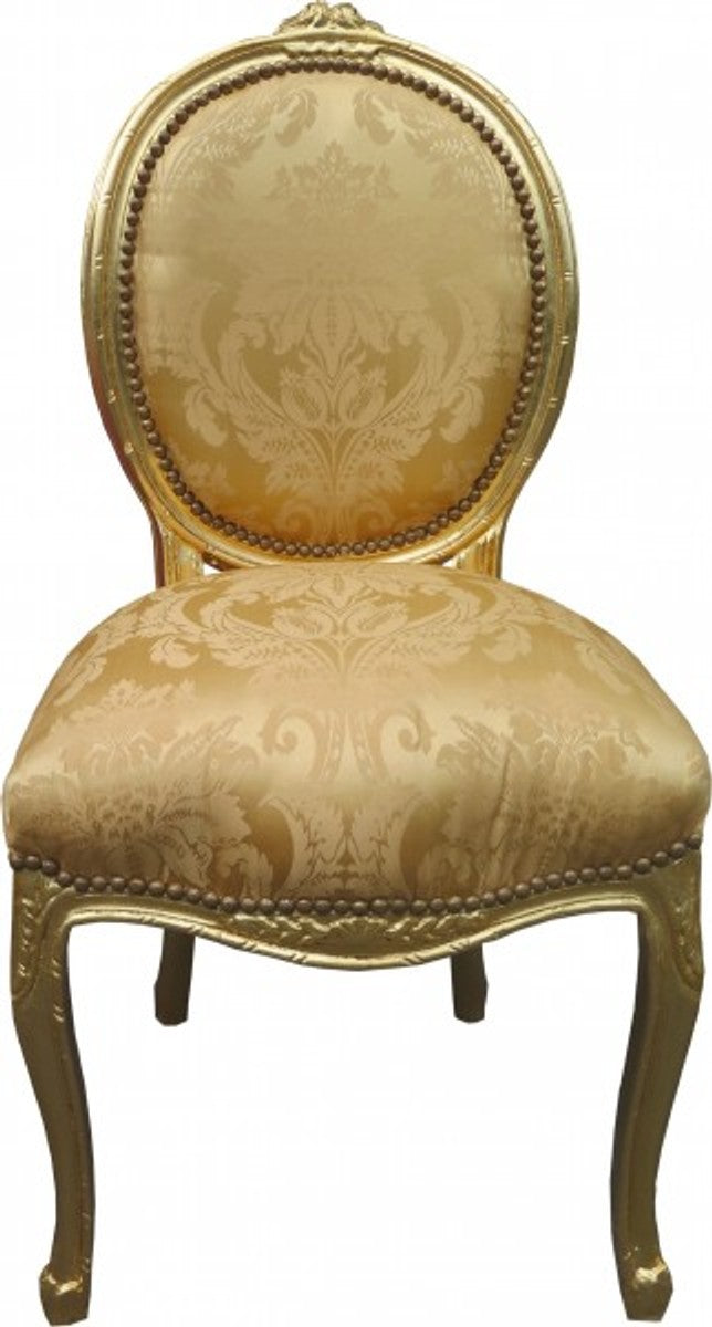 Barock Esszimmer Stuhl Medallion Gold Blumenmuster / Gold - Barock Möbel - Limited Edition