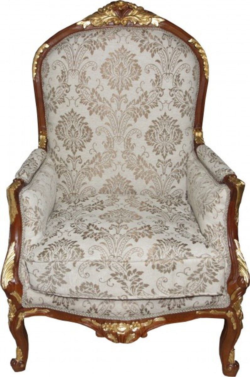 Barock Salon Sessel Creme / Braun / Gold Mod1 - Möbel Antik Stil - Limited Edition