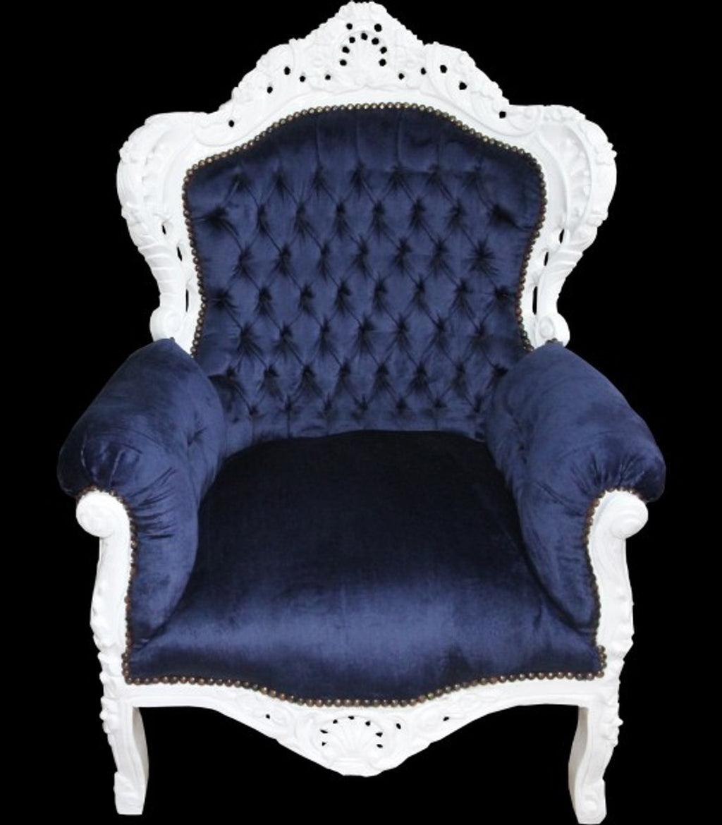 Barock Sessel King Royalblau/Weiss