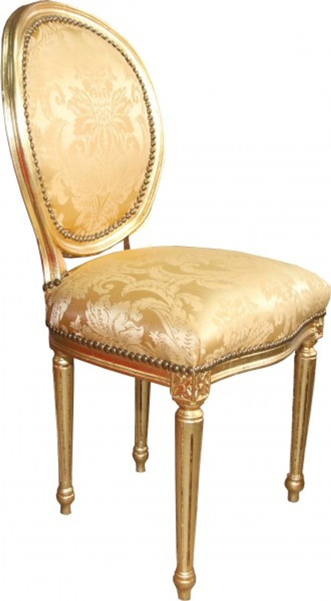 Barock Esszimmer Stuhl Gold Blumenmuster / Gold Mod2 Rund