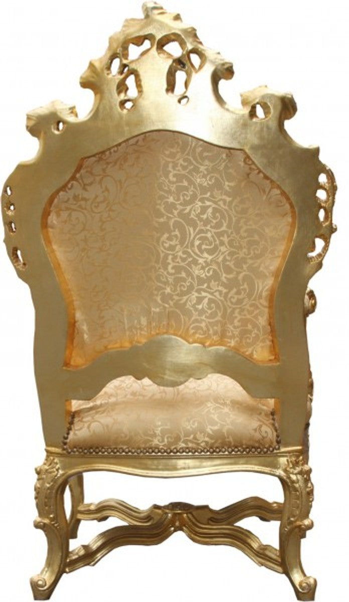Barock Luxus Thron Sessel Gold Muster/Gold - Barock Möbel Thron Königssessel - Limited Edition