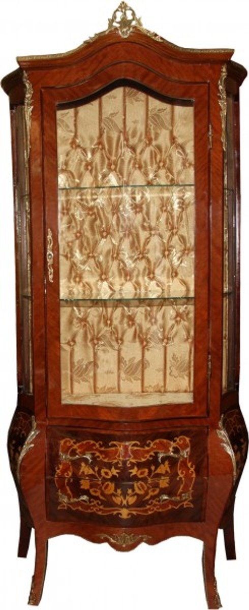 Barock Vitrine Model Mahagoni Braun/Gold H 180 cm, B 88 cm - Vitrinenschrank - Wohnzimmerschrank