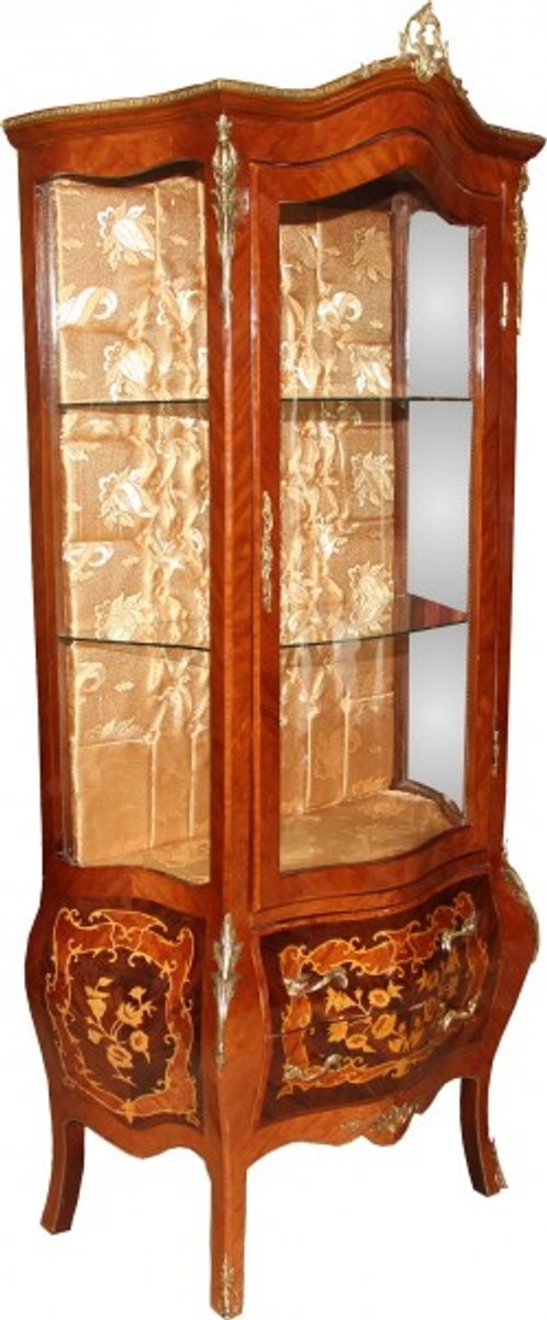 Barock Vitrine Model Mahagoni Braun/Gold H 180 cm, B 88 cm - Vitrinenschrank - Wohnzimmerschrank