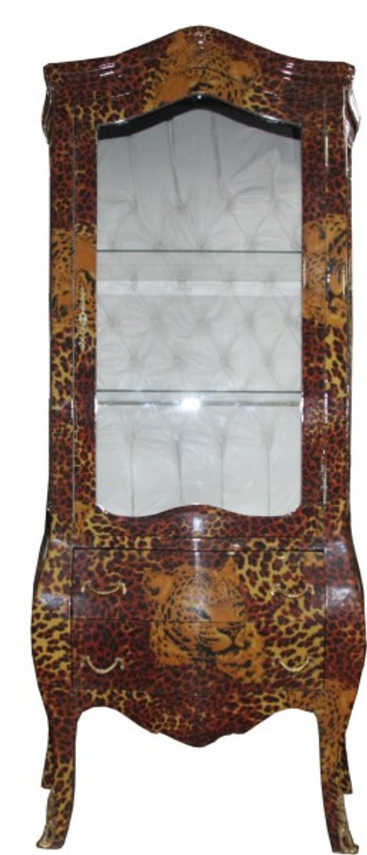 Barock Vitrine Leopard - Vitrinenschrank - Wohnzimmerschrank