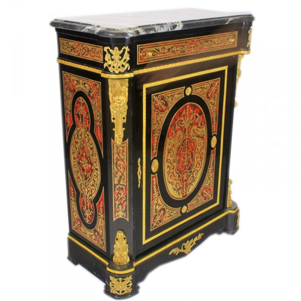 Barock Boulle Kommode Schwarz / Gold / Rot mit Marmorplatte 95 x H105 cm - Möbel Schrank Sideboard
