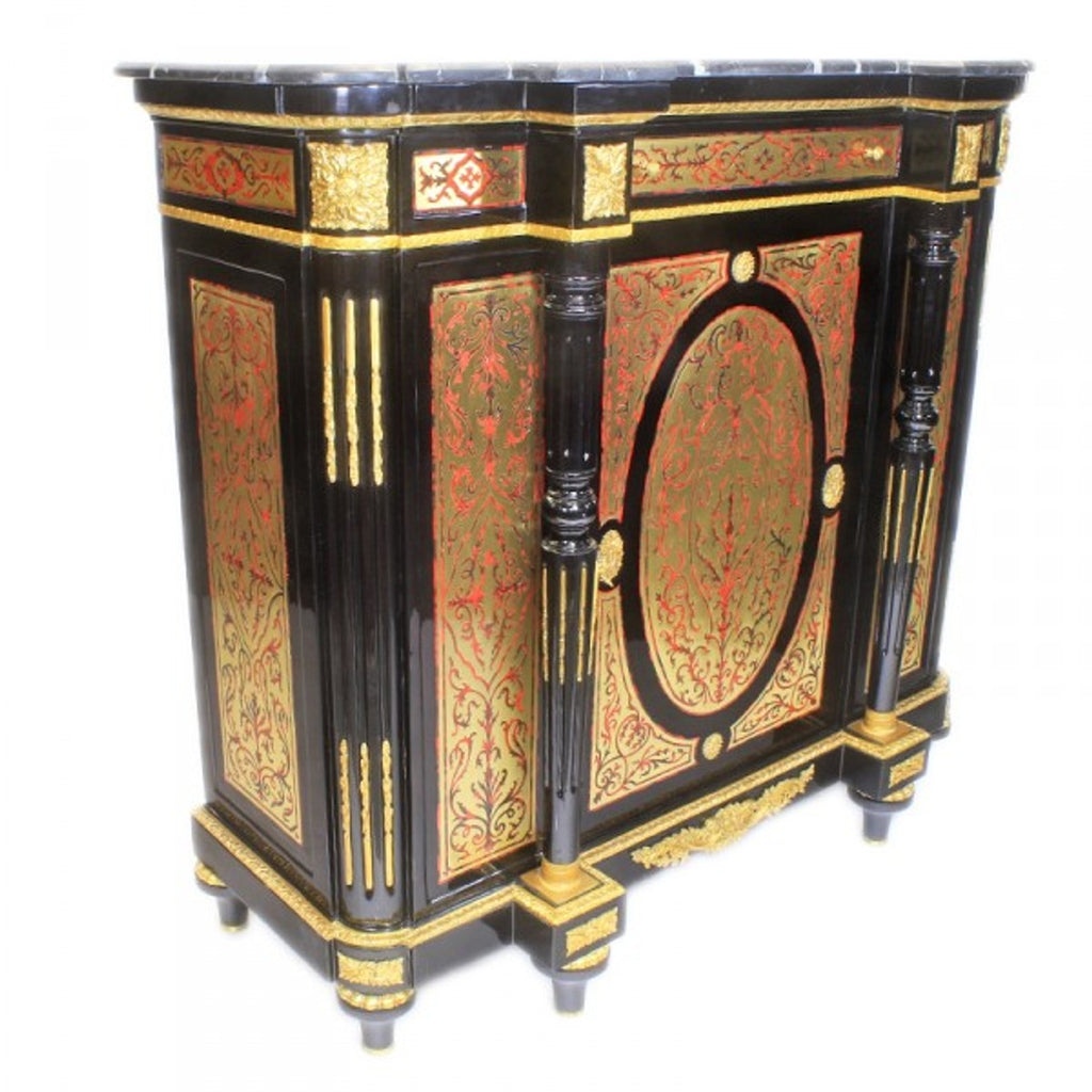 Barock Boulle Kommode Schwarz / Gold / Rot mit Marmorplatte 130 cm - Möbel Schrank Sideboard