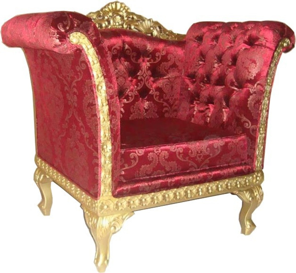 Barock Lounge Sessel Bordeaux Rot / Gold Möbel Antik Stil - Wohnzimmer Club Möbel Sessel