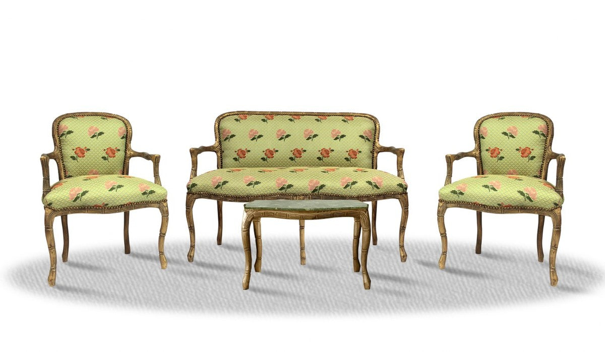 Barock Salon Set Vintage Gold Hellgrün - Antik Stil