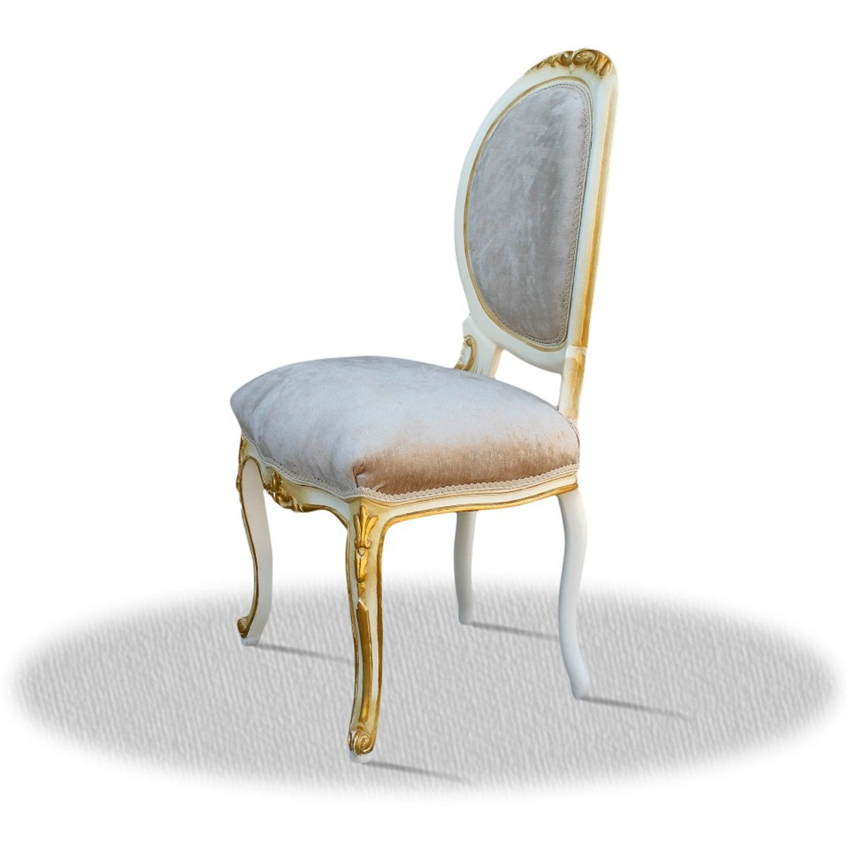 Barock Salonstuhl Hochglanzweiß Gold Grau 50 x 50 x H. 100 cm