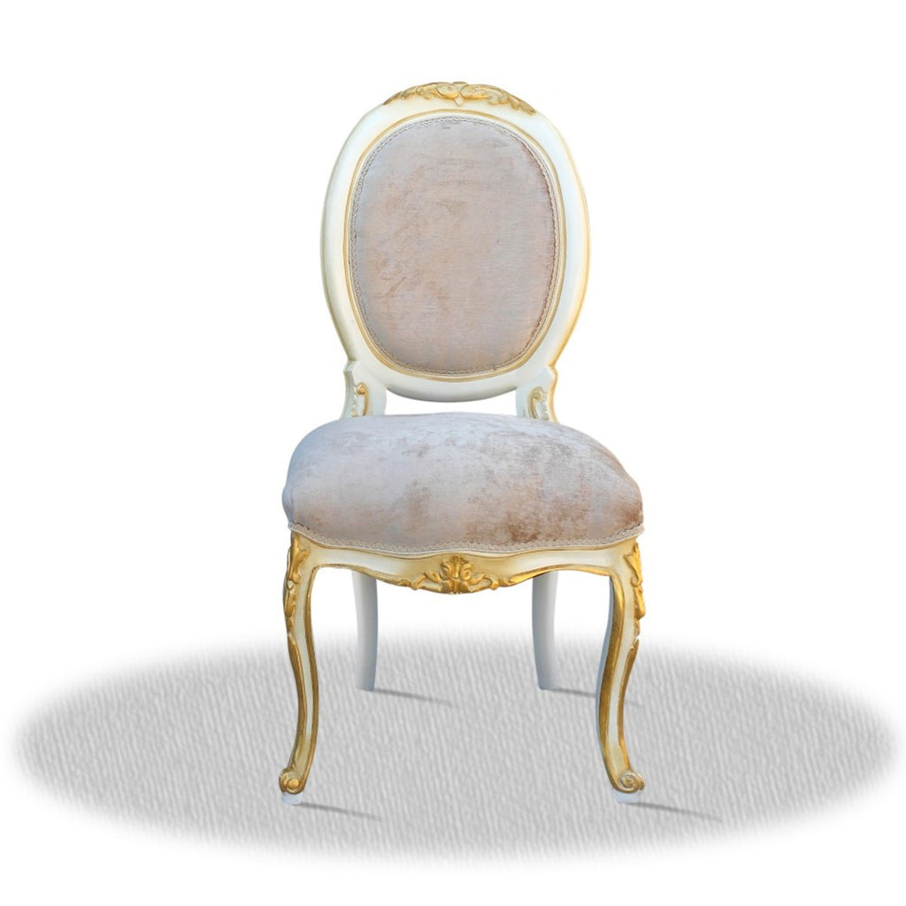 Barock Salonstuhl Hochglanzweiß Gold Grau 50 x 50 x H. 100 cm