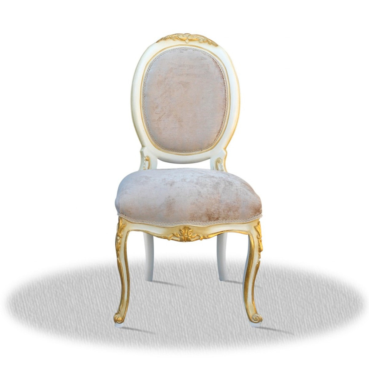 Barock Salonstuhl Hochglanzweiß Gold Grau 50 x 50 x H. 100 cm