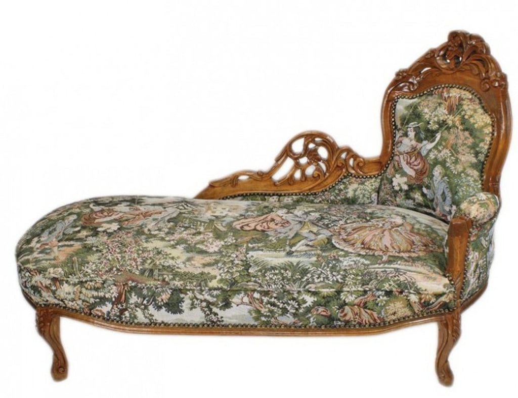 Barock Chaiselongue Gobelin Muster / Braun - Antik Stil Möbel Lounge Liege Recamiere