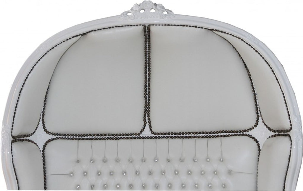 Barock 2er Ballon Sofa Weiß Lederoptik / Weiß - Wohnzimmer Couch Möbel Lounge Hochzeit