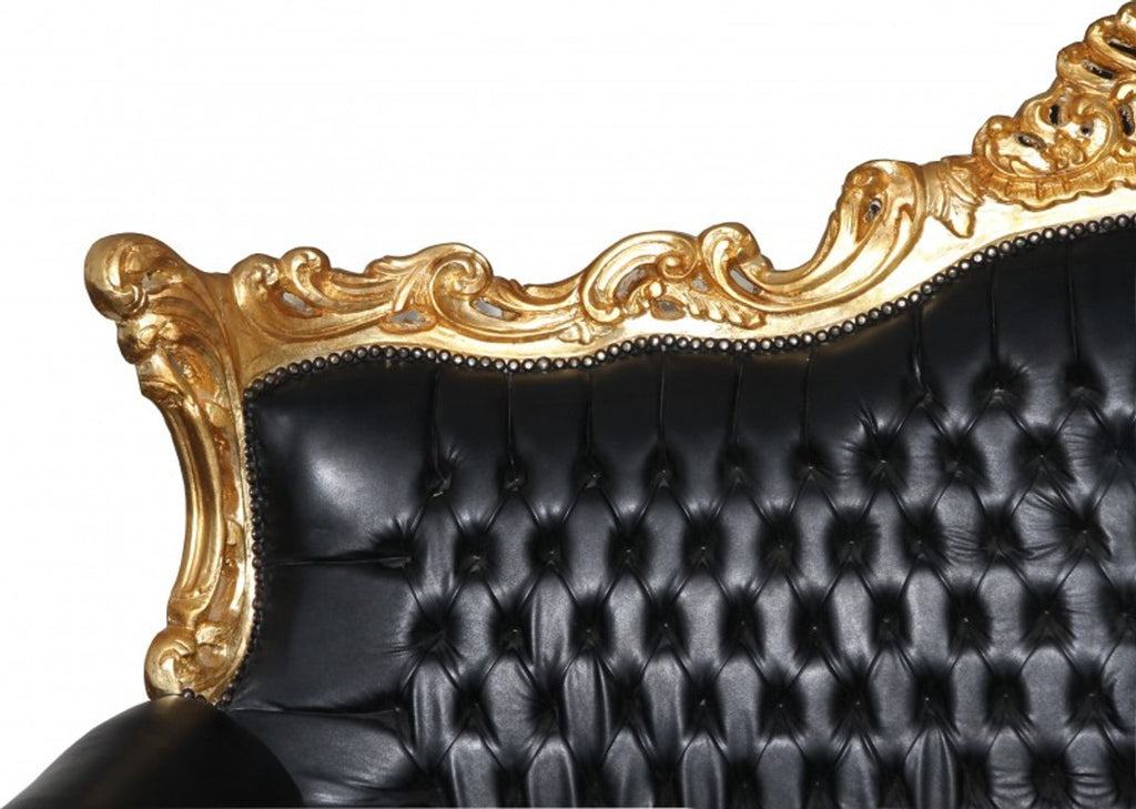 Barock 3er Sofa Master Schwarz / Gold Lederoptik Mod2 - Limited Edition - Wohnzimmer Couch Möbel Lounge