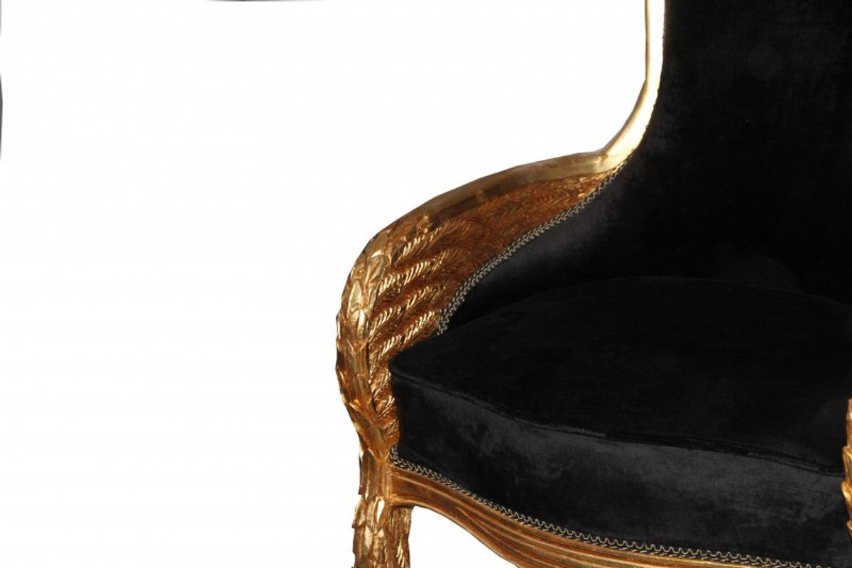 Barock Lounge Sessel Schwarz / Gold Mod2 Möbel Antik Stil - Wohnzimmer Club Möbel Sessel Thron