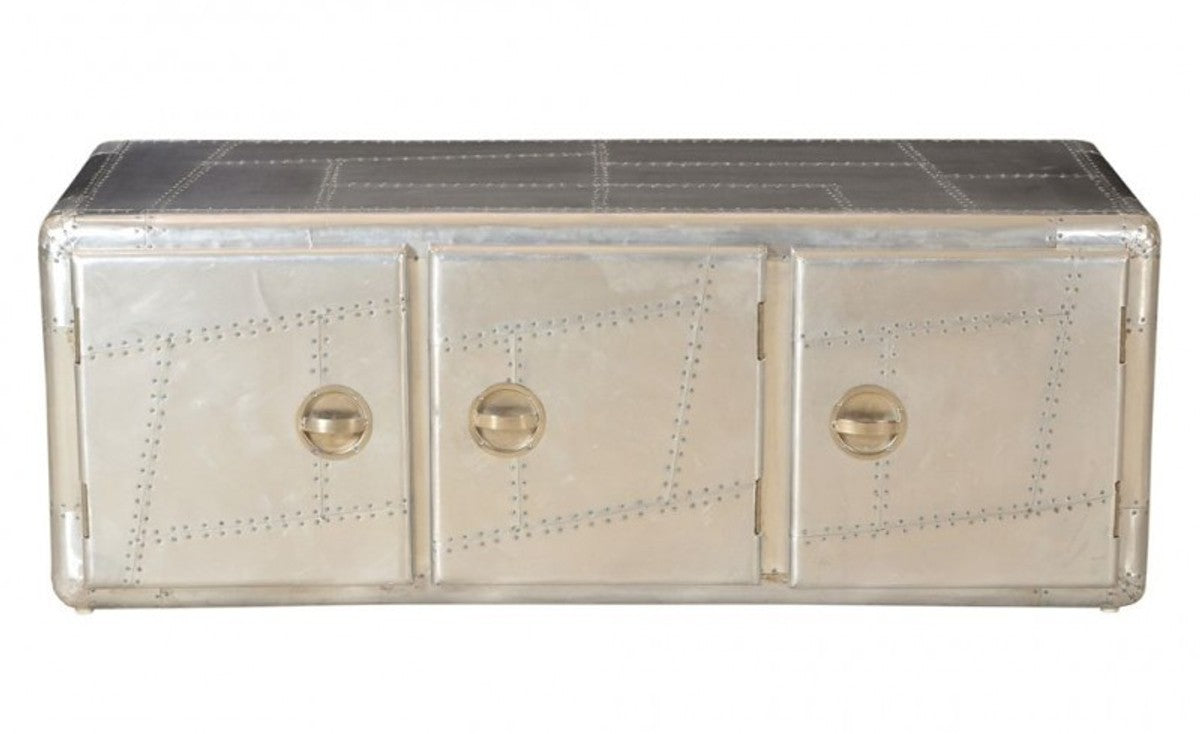 Art Deco Designer Flieger Sideboard Aluminium mit 3 Schubladen 145 x 60 x 55 cm - Vintage Look