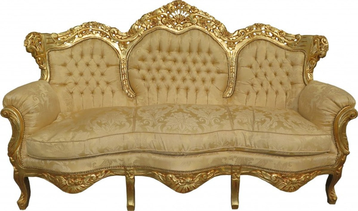 Barock Sofa King Creme Barock Muster / Gold Mod2 - Möbel Lounge Couch