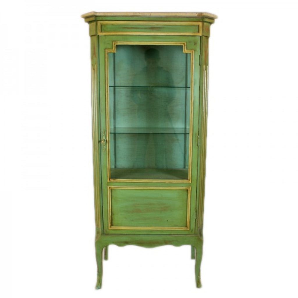 Barock Vitrine Antik Stil Grün / Gold 160 cm - Vitrinenschrank - Wohnzimmer Schrank - Antik Stil Möbel