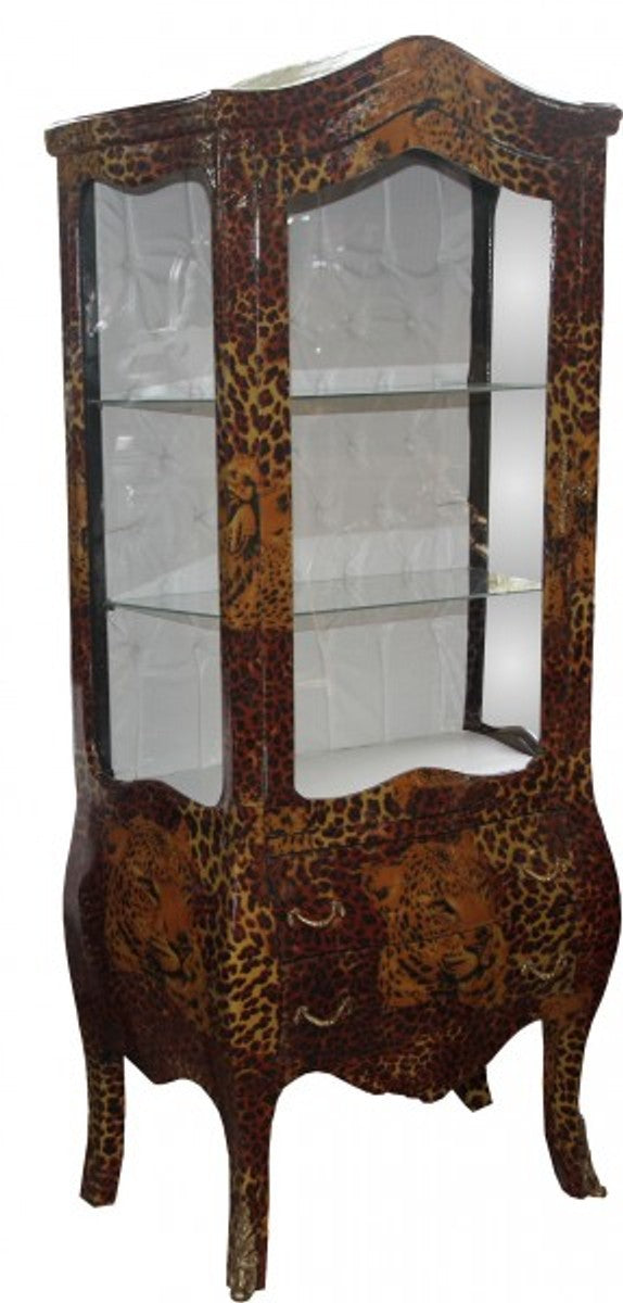 Barock Vitrine Leopard - Vitrinenschrank - Wohnzimmerschrank