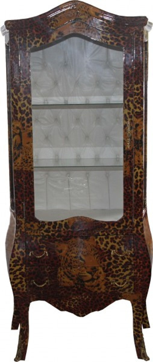 Barock Vitrine Leopard - Vitrinenschrank - Wohnzimmerschrank